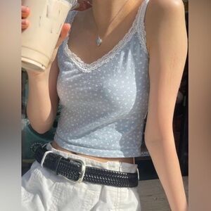 Brandy Melville Elsa Light Blue Floral Camisole with White Lace